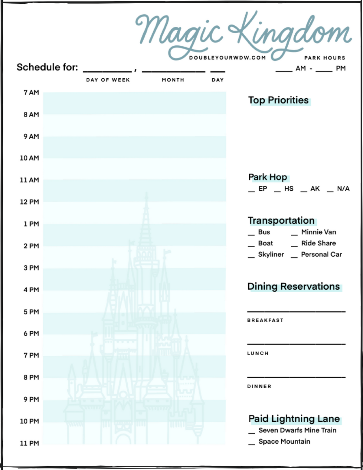 Disney World Daily Itinerary (Printable Templates)